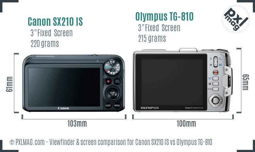 Canon SX210 IS vs Olympus TG-810 Screen and Viewfinder comparison