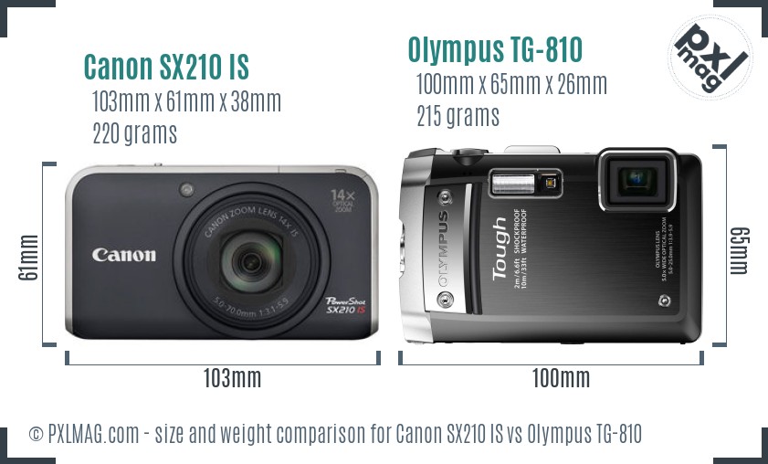 Canon SX210 IS vs Olympus TG-810 size comparison