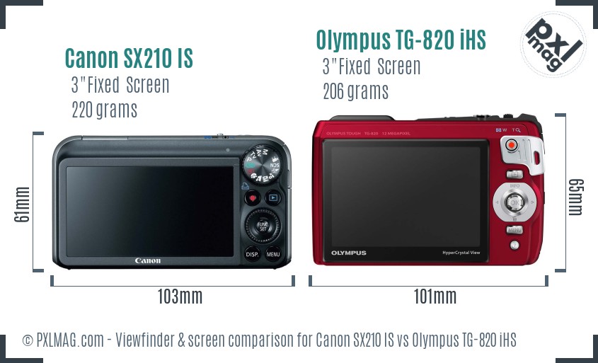 Canon SX210 IS vs Olympus TG-820 iHS Screen and Viewfinder comparison