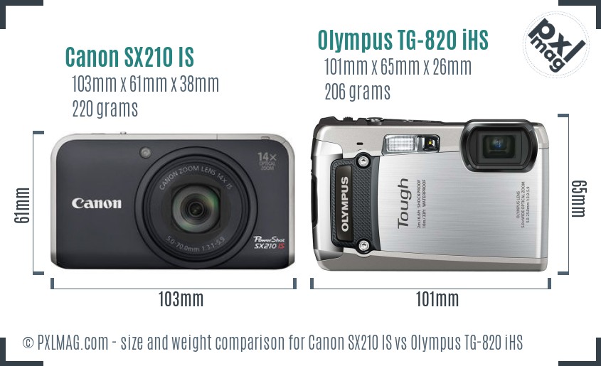 Canon SX210 IS vs Olympus TG-820 iHS size comparison Canon SX210 IS vs Olympus TG-820 iHS size comparison