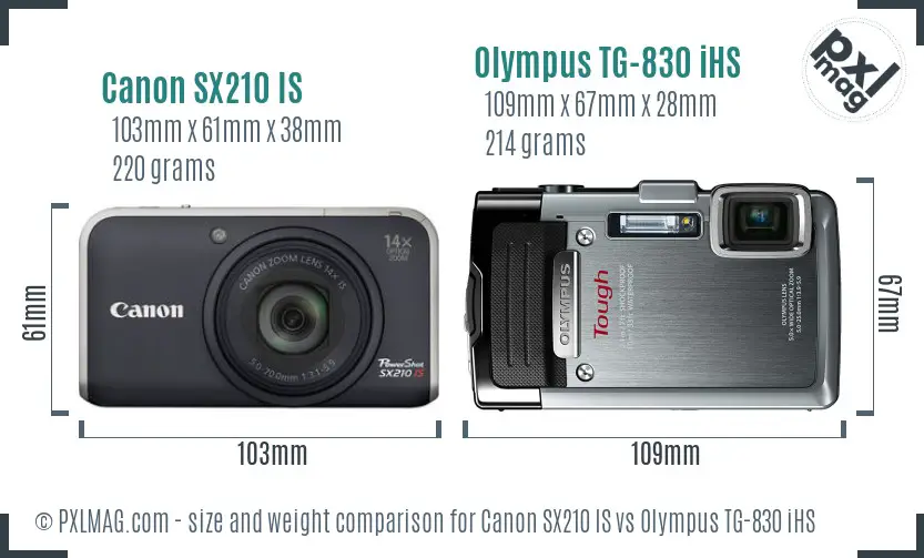 Canon SX210 IS vs Olympus TG-830 iHS size comparison Canon SX210 IS vs Olympus TG-830 iHS size comparison