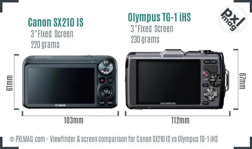 Canon SX210 IS vs Olympus TG-1 iHS Screen and Viewfinder comparison