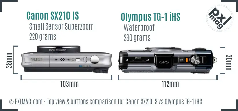 Canon SX210 IS vs Olympus TG-1 iHS top view buttons comparison