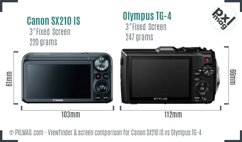 Canon SX210 IS vs Olympus TG-4 Screen and Viewfinder comparison