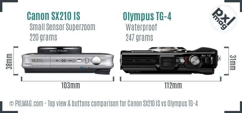 Canon SX210 IS vs Olympus TG-4 top view buttons comparison