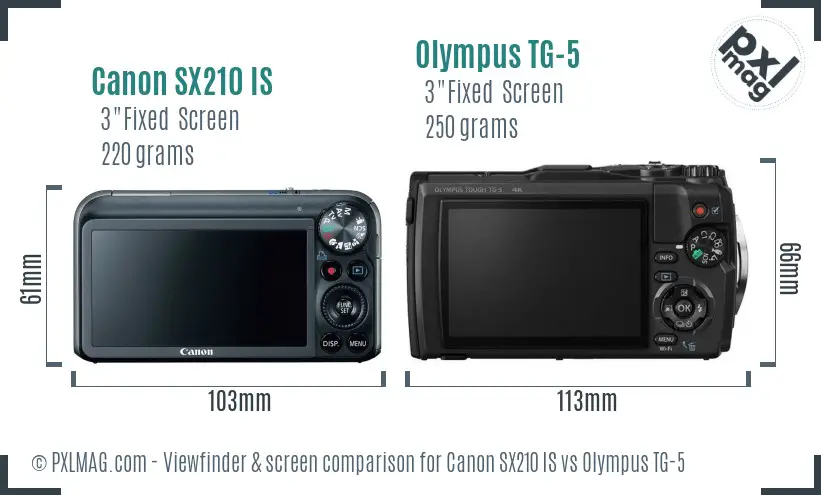 Canon SX210 IS vs Olympus TG-5 Screen and Viewfinder comparison