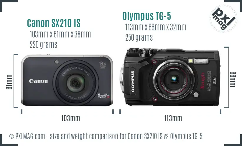 Canon SX210 IS vs Olympus TG-5 size comparison