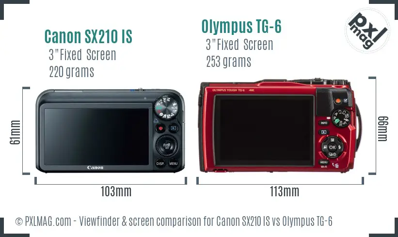 Canon SX210 IS vs Olympus TG-6 Screen and Viewfinder comparison