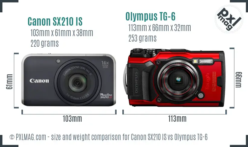 Canon SX210 IS vs Olympus TG-6 size comparison