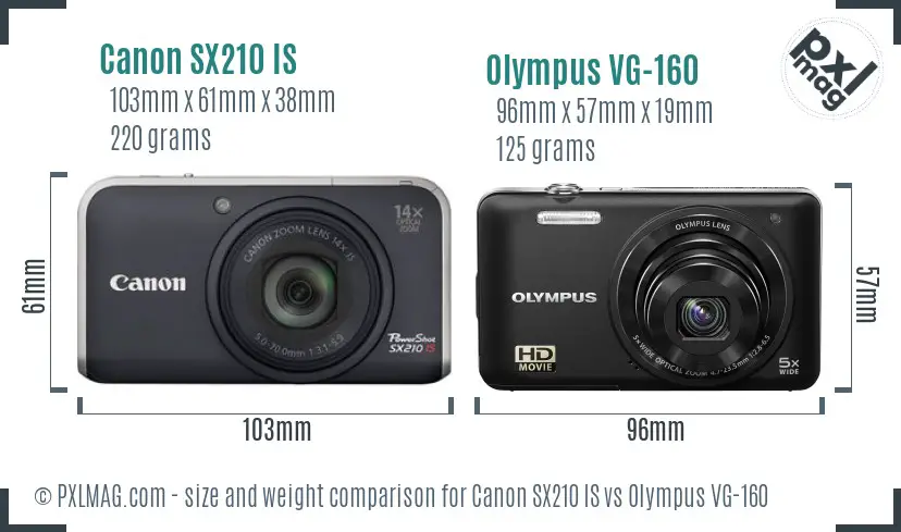 Canon SX210 IS vs Olympus VG-160 size comparison