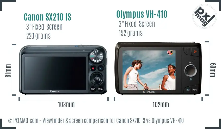 Canon SX210 IS vs Olympus VH-410 Screen and Viewfinder comparison