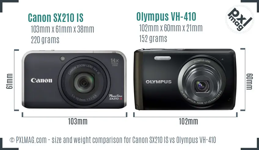 Canon SX210 IS vs Olympus VH-410 size comparison