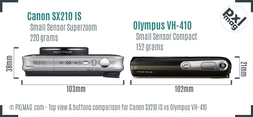 Canon SX210 IS vs Olympus VH-410 top view buttons comparison