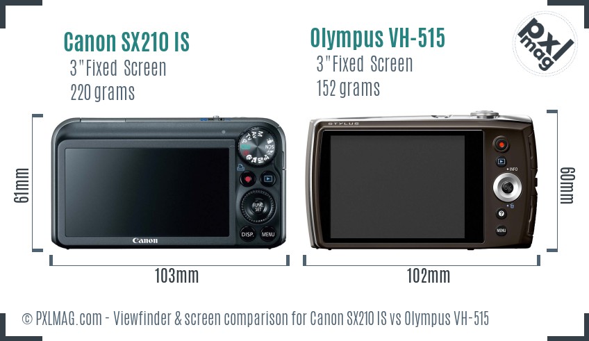 Canon SX210 IS vs Olympus VH-515 Screen and Viewfinder comparison