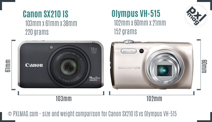 Canon SX210 IS vs Olympus VH-515 size comparison