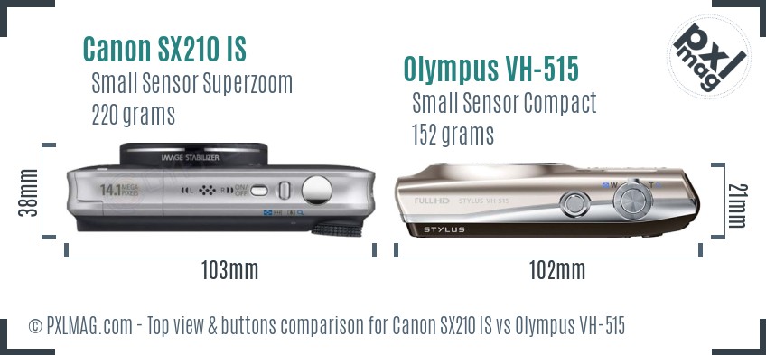 Canon SX210 IS vs Olympus VH-515 top view buttons comparison