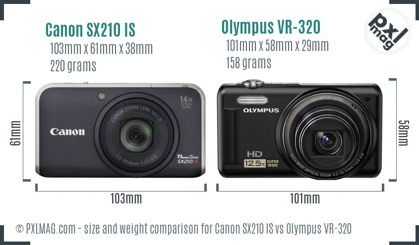 Canon SX210 IS vs Olympus VR-320 size comparison