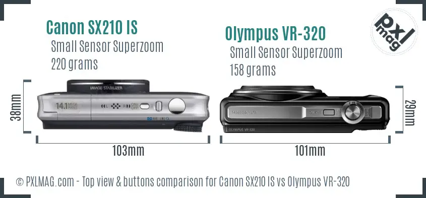 Canon SX210 IS vs Olympus VR-320 top view buttons comparison