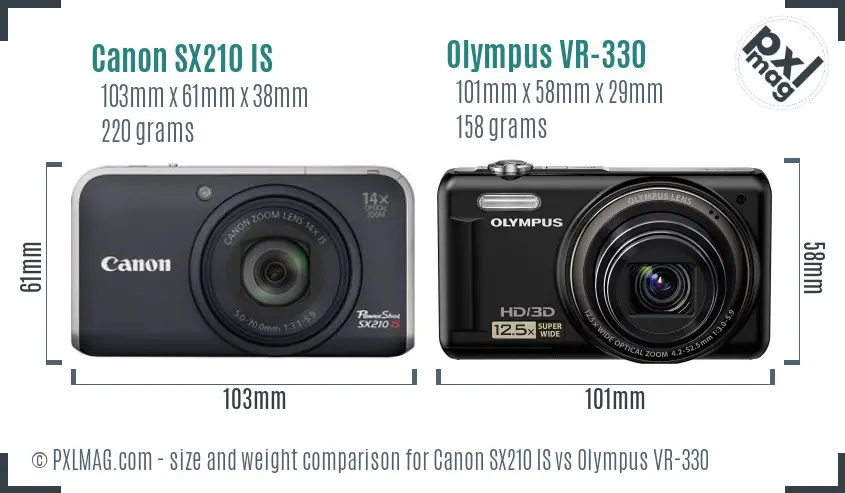 Canon SX210 IS vs Olympus VR-330 size comparison