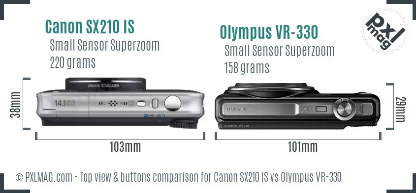 Canon SX210 IS vs Olympus VR-330 top view buttons comparison