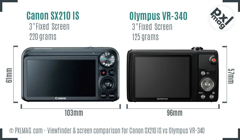 Canon SX210 IS vs Olympus VR-340 Screen and Viewfinder comparison