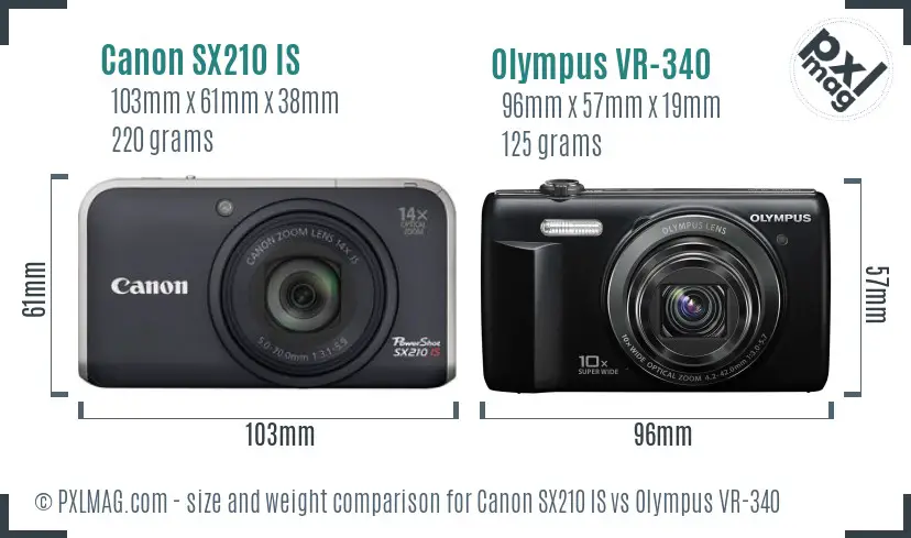 Canon SX210 IS vs Olympus VR-340 size comparison