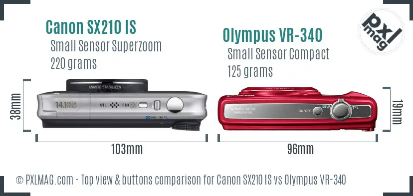 Canon SX210 IS vs Olympus VR-340 top view buttons comparison