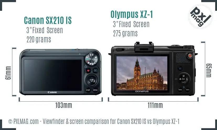 Canon SX210 IS vs Olympus XZ-1 Screen and Viewfinder comparison