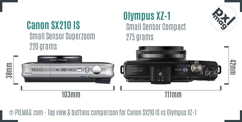 Canon SX210 IS vs Olympus XZ-1 top view buttons comparison