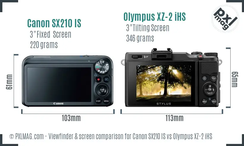 Canon SX210 IS vs Olympus XZ-2 iHS Screen and Viewfinder comparison