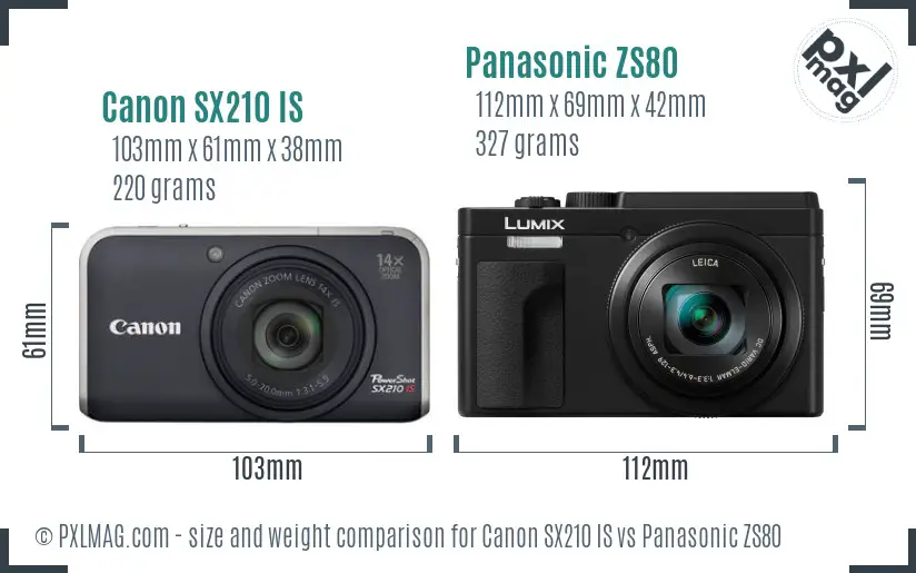 Canon SX210 IS vs Panasonic ZS80 size comparison
