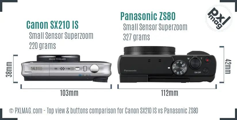 Canon SX210 IS vs Panasonic ZS80 top view buttons comparison
