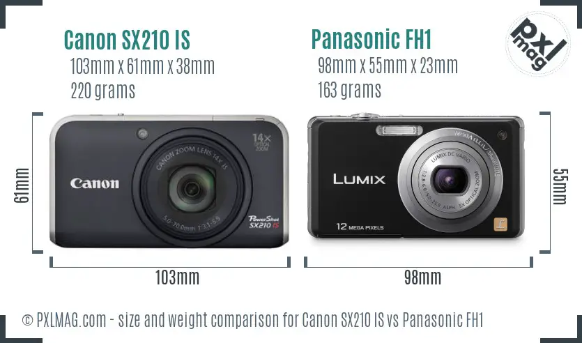 Canon SX210 IS vs Panasonic FH1 size comparison Canon SX210 IS vs Panasonic FH1 size comparison