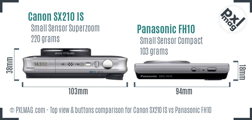 Canon SX210 IS vs Panasonic FH10 top view buttons comparison