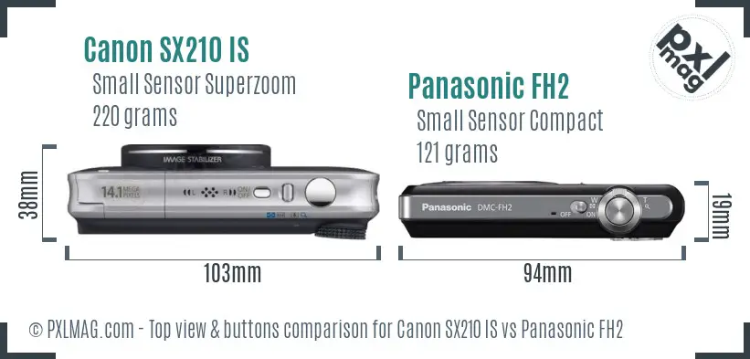 Canon SX210 IS vs Panasonic FH2 top view buttons comparison
