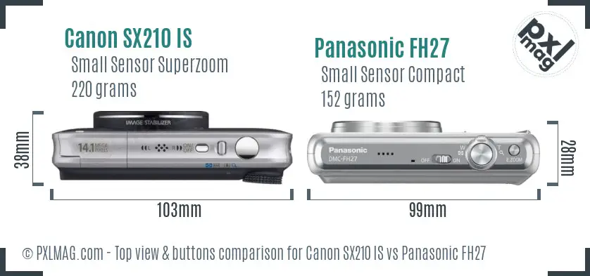 Canon SX210 IS vs Panasonic FH27 top view buttons comparison