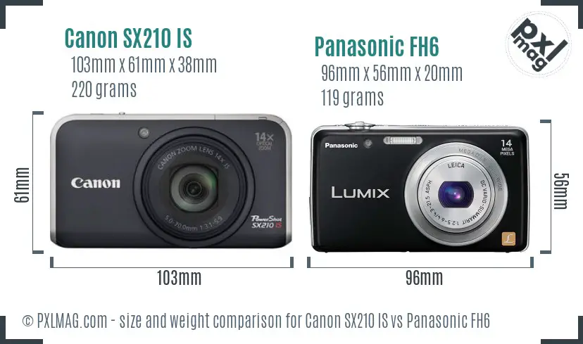 Canon SX210 IS vs Panasonic FH6 size comparison Canon SX210 IS vs Panasonic FH6 size comparison