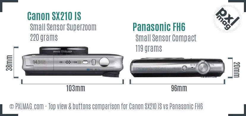 Canon SX210 IS vs Panasonic FH6 top view buttons comparison Canon SX210 IS vs Panasonic FH6 top view buttons comparison