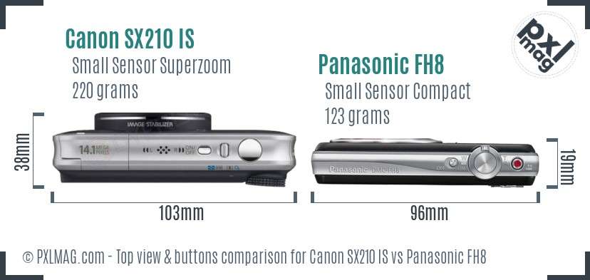 Canon SX210 IS vs Panasonic FH8 top view buttons comparison