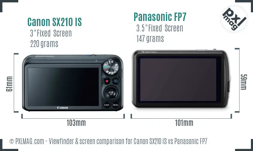Canon SX210 IS vs Panasonic FP7 Screen and Viewfinder comparison