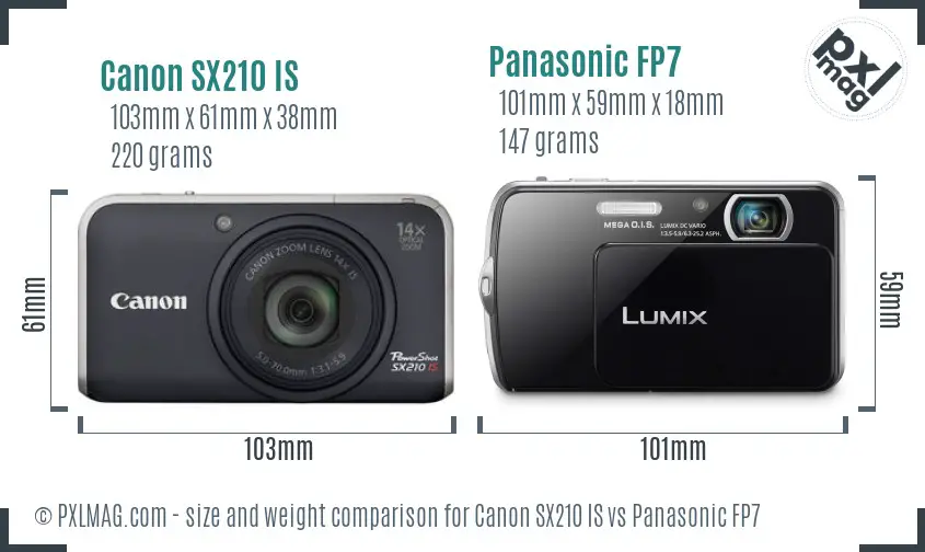 Canon SX210 IS vs Panasonic FP7 size comparison