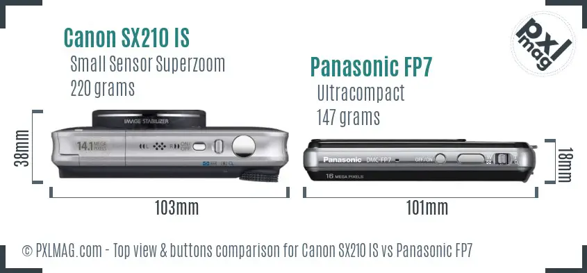 Canon SX210 IS vs Panasonic FP7 top view buttons comparison