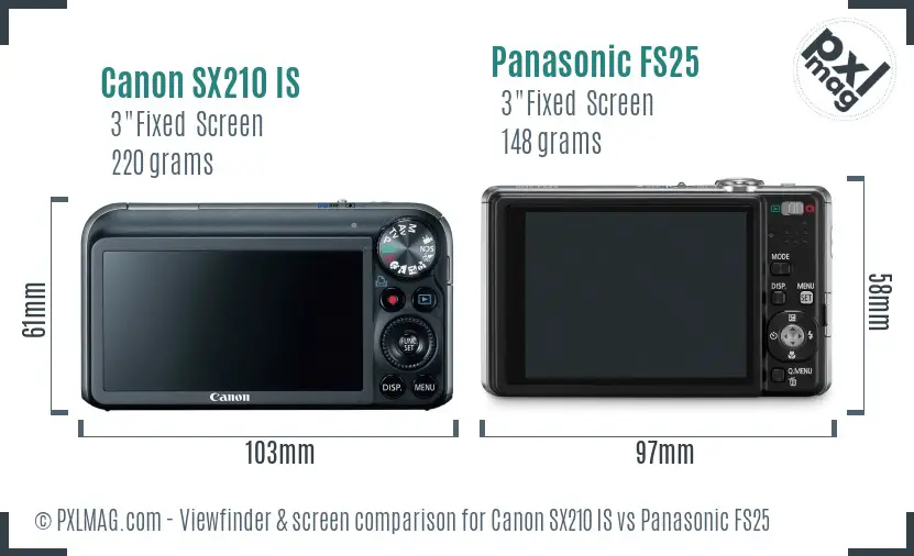 Canon SX210 IS vs Panasonic FS25 Screen and Viewfinder comparison