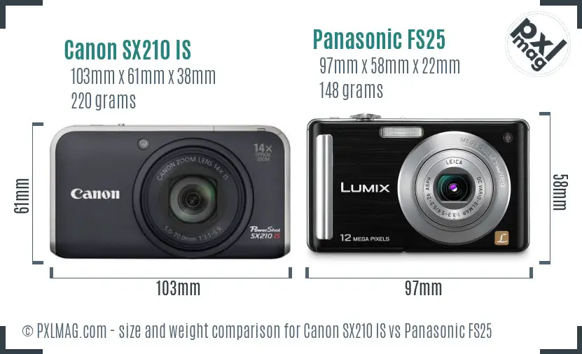 Canon SX210 IS vs Panasonic FS25 size comparison