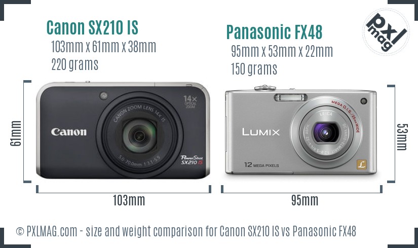 Canon SX210 IS vs Panasonic FX48 size comparison