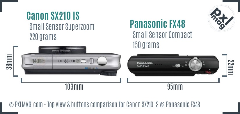 Canon SX210 IS vs Panasonic FX48 top view buttons comparison