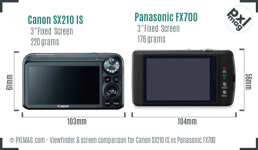 Canon SX210 IS vs Panasonic FX700 Screen and Viewfinder comparison