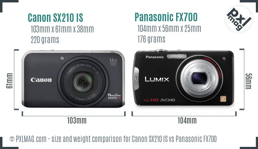 Canon SX210 IS vs Panasonic FX700 size comparison