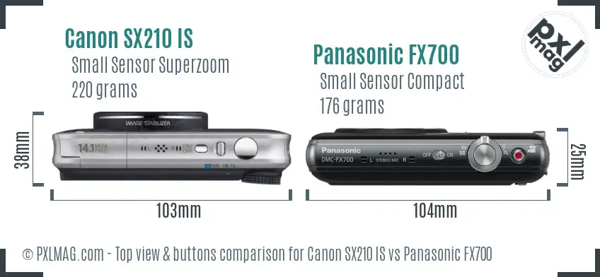 Canon SX210 IS vs Panasonic FX700 top view buttons comparison