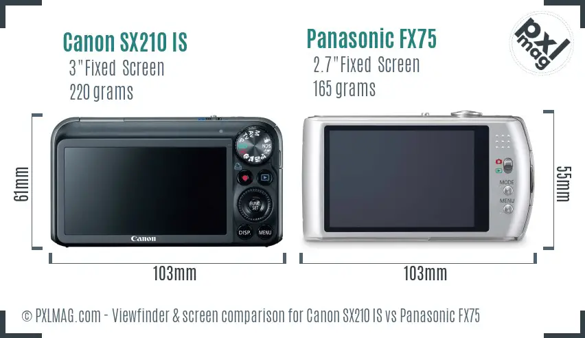 Canon SX210 IS vs Panasonic FX75 Screen and Viewfinder comparison Canon SX210 IS vs Panasonic FX75 Screen and Viewfinder comparison
